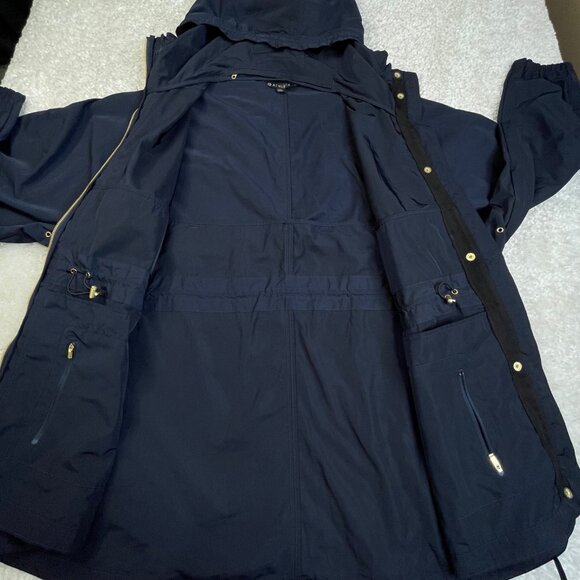 Athleta Rainfall Swing Hooded Zip Parka Jacket Navy Blue L/XL - Picture 9 of 13